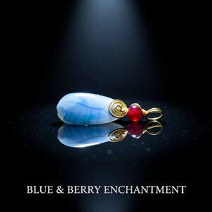 Sky Blue & Berry Red Agate Pendant - Wire Wrapped! Upbeat & Positive Vibes!